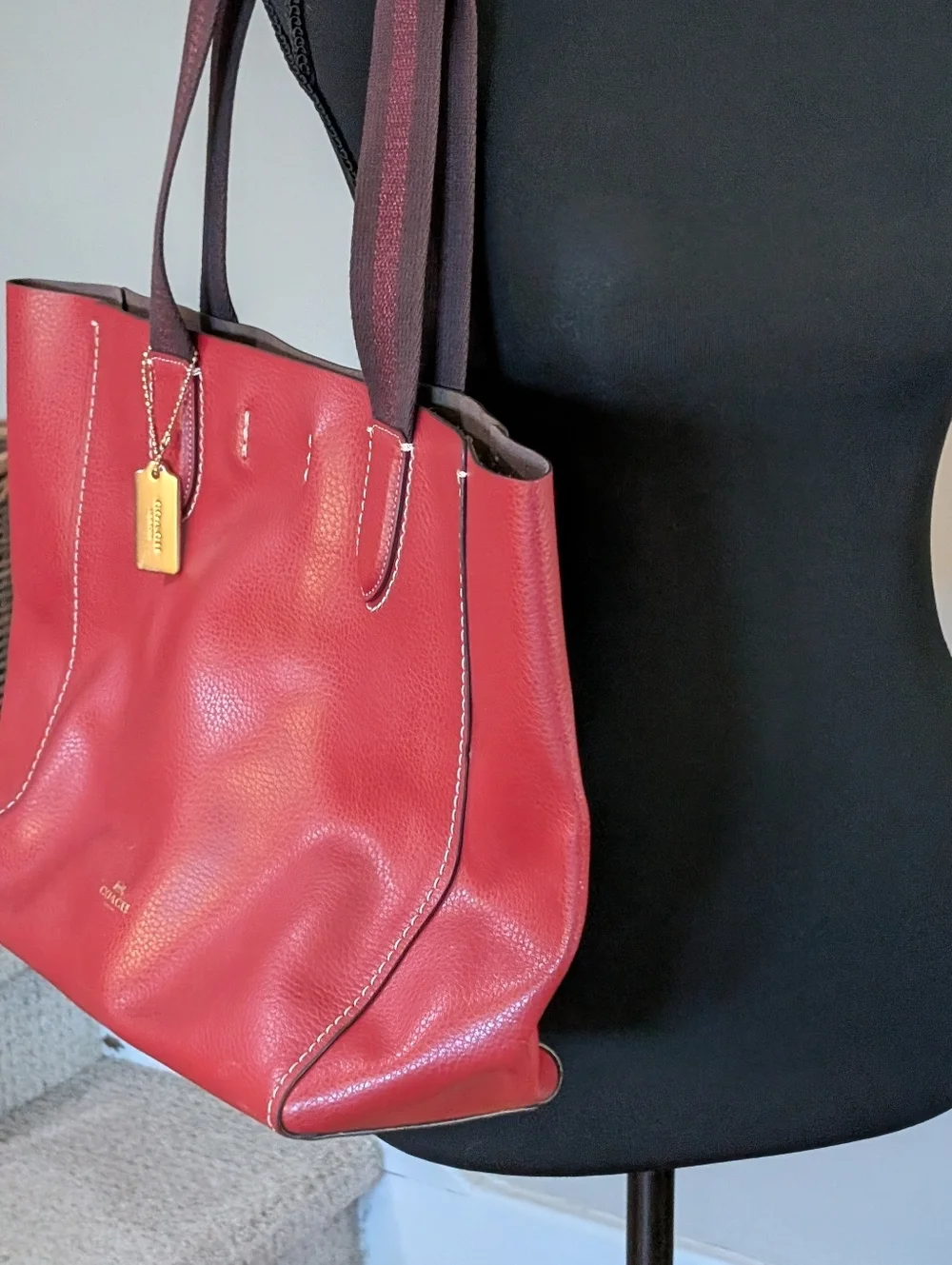 Coach Derby Tote Red Pebble Leather Shoulder Purse Bag Super Soft Leather